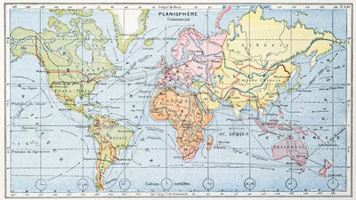 Map showing the principal world trade shipping routes, 1912 by French School