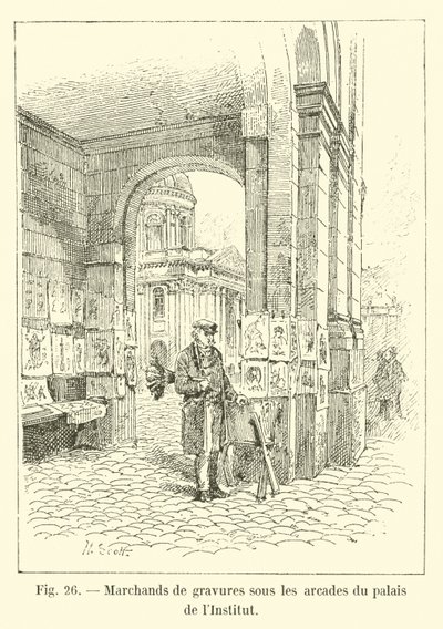 Print sellers under the arcades of the Institute Palace by French School