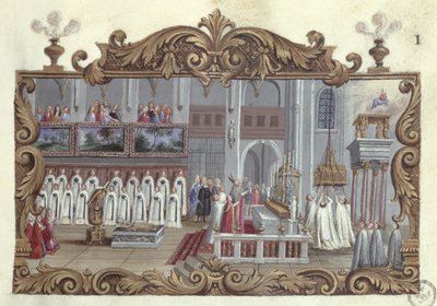 Mass dedicated to St. Genevieve, from a manuscript, 1709 by French School