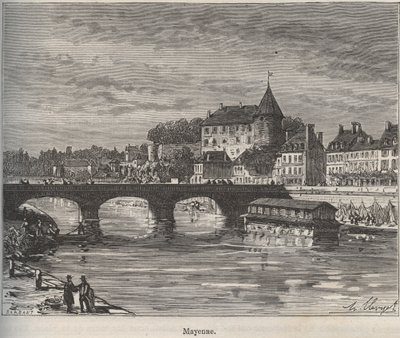 Mayenne is a Commune in the West of France in the Region of Pays de la Loire - Engraving in 