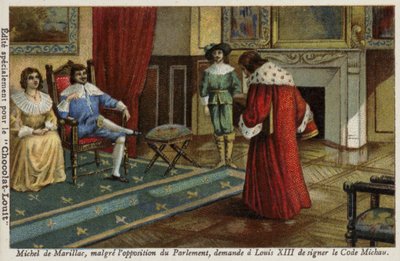 Michel de Marillac Asks Louis XIII to Sign the Code Michau Reforming the French Legal System, 1629 by French School