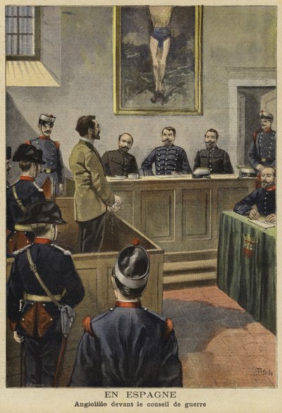 Michele Angiolillo Before the Council of War, Spain, 1897 by French School