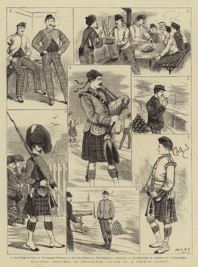 Military Sketches at Edinburgh Castle by French School