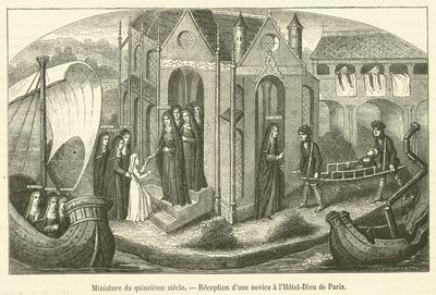 15th Century Miniature, Reception of a Novice at the Hotel-Dieu of Paris (engraving) by French School