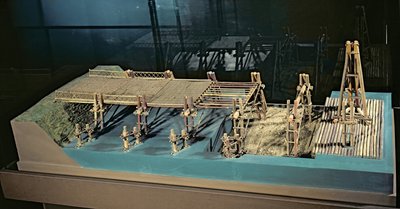 Model of a bridge over the Rhine built by Julius Caesar in 55 BC by French School