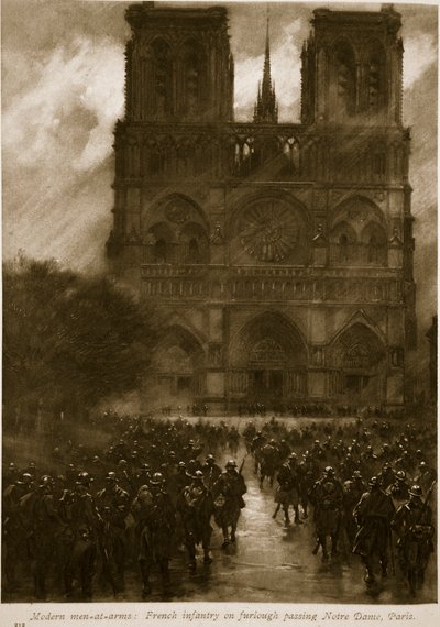 Modern Men-at-Arms: French Infantry on Furlough Passing Notre Dame, Paris, 1914-19 by French School