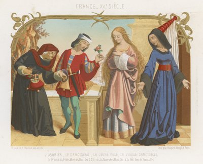 Money lender, squire, a young woman and an old woman by French School