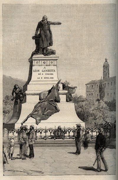 Monument to Leon Gambetta (1838-1882) by Alexandre Falguiere (1831-1900) - Cahors - engraving in 