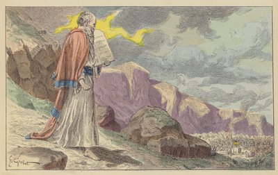 Moses returning from Mount Sinai with The Ten Commandments by French School