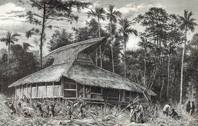 Mosque in Dodinga, New Guinea, illustration from Le Tour du Monde magazine, 1879 by French School
