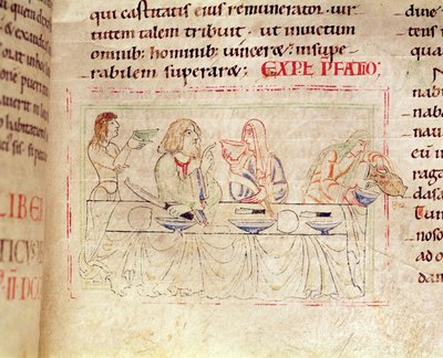 Meal with Judith and Holofernes, from the Bible of Etienne Harding by French School