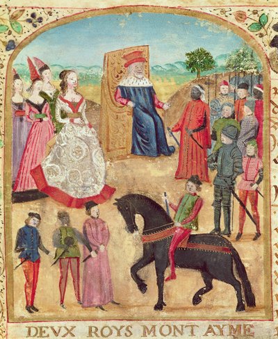 Ms 1335 f.1 Margaret of York is introduced to her future husband, Charles the Bold on 27th June, 1468 at Damme by French School