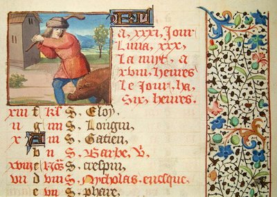 Ms 134 December: Slaughtering a Pig, from a Book of Hours by French School
