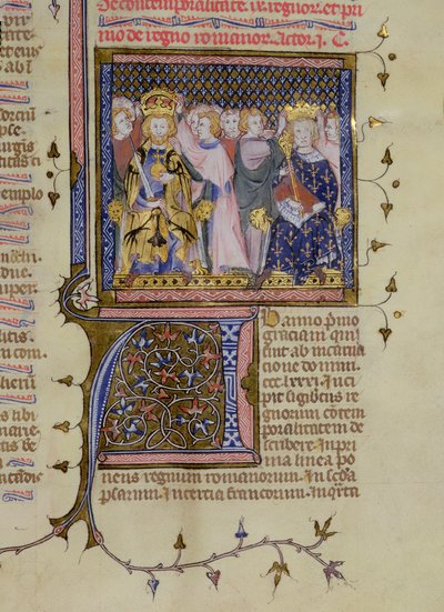 Coronation of Louis IX and probably of Frederick II, from a Psalter by Pierre Lombard, early 15th century by French School
