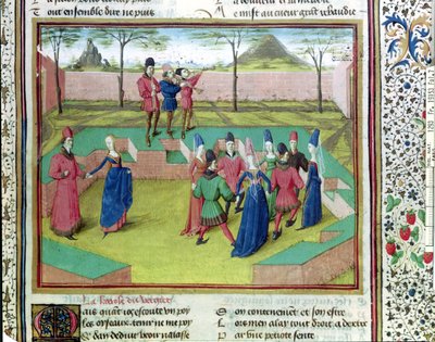A Carole in the Orchard, Illustration from Le Roman de la Rose by Jean de Meung by French School