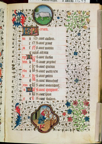 Aries and a Man Felling Trees, from a Book of Hours by French School