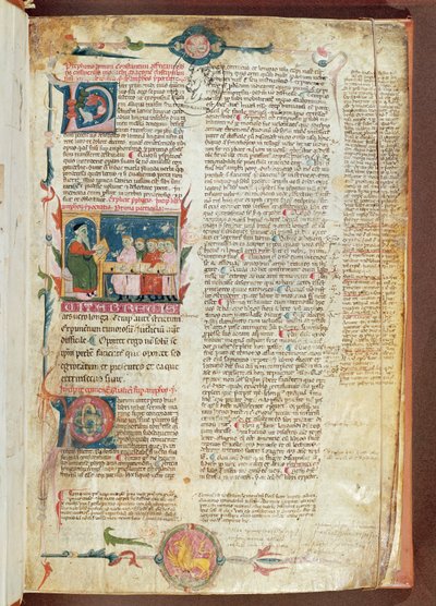Instruction scene, first page of Aphorisms by Hippocrates with Comments by Galen by French School