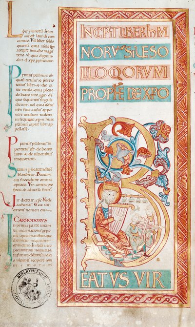 Historiated initial B depicting King David, from a book of psalms by French School