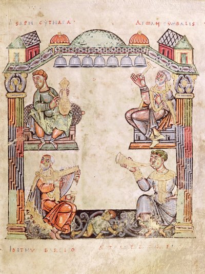 Ms 2 fol.11 (6) Four Musicians, from a Book of Hours by French School