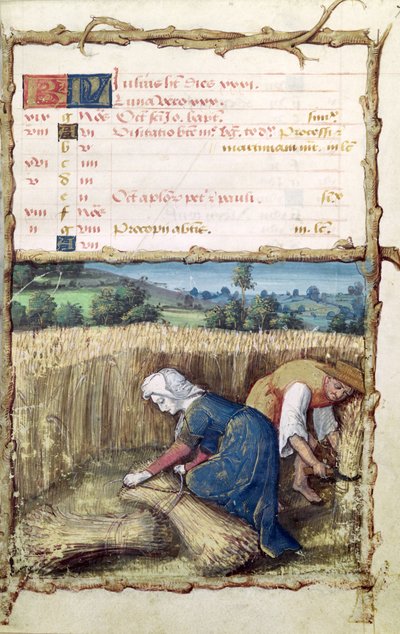 The Month of July: Reaping and Harvesting Wheat, from a Book of Hours, 1490 by French School