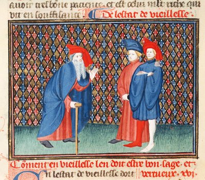 How the elderly must be good, wise and virtuous, from the Book of Good Morals, by Jacques le Grant by French School