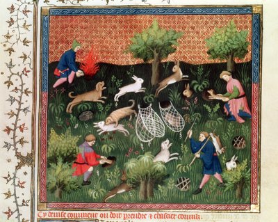 Hunting hares, from the Livre de la Chasse by Gaston Phebus de Foix, late 15th century by French School