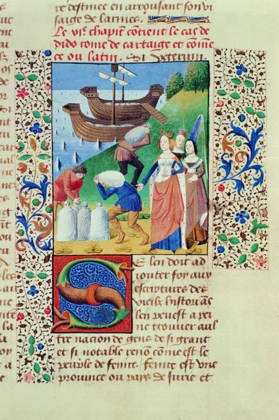 Dido embarking Sychaeus Treasure, from The Fall of Princes, by Giovanni Boccaccio, 1472 by French School