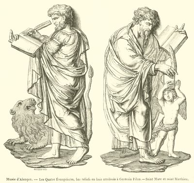 Museum of Alencon, The Four Evangelists, Wood Bas-reliefs Attributed to Germain Pilon, Saint Mark and Saint Matthew (engraving) by French School