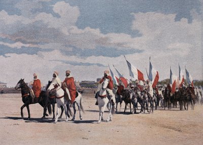 Native Spahis going to a fantasy in great pomp, deployed banners - in Military Album - Spahis by French School