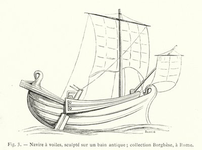 Sailing Ship Sculpted on an Ancient Bath; Borghese Collection, Rome by French School