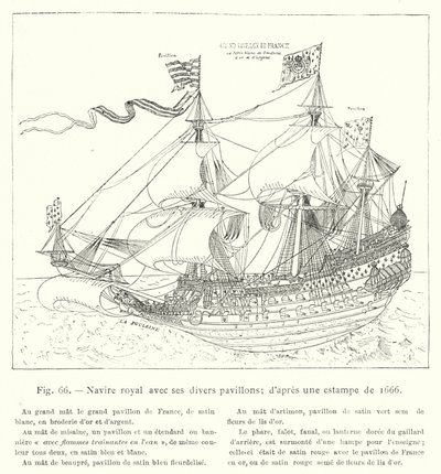Royal Ship with Its Various Flags; After a Print from 1666 by French School