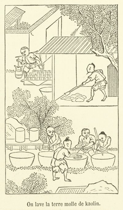 Washing Soft Kaolin Earth (engraving) by French School