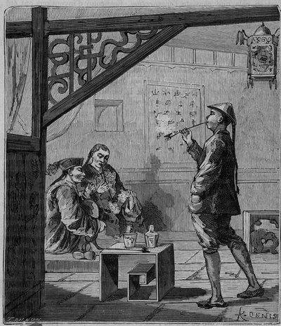 Opium smokers in China in the 19th century - Engraving in “Sciences available to all - Popular physics and chemistry” by Alexis Clerc - End 19th century - Private collection by French School