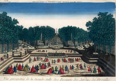 Optical View: Perspective view of the large hall of the groves of the gardens of Versailles. by French School