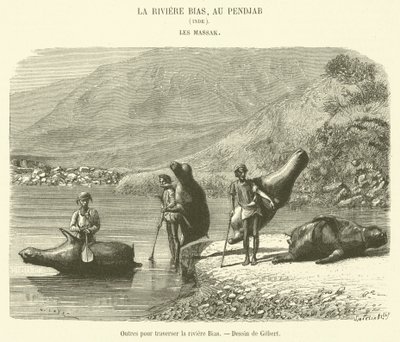 Waterskins for Crossing the Bias River (engraving) by French School