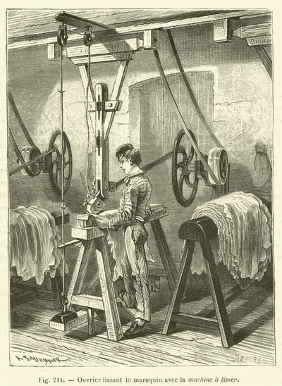 Worker Smoothing Morocco Leather with a Smoothing Machine (engraving) by French School