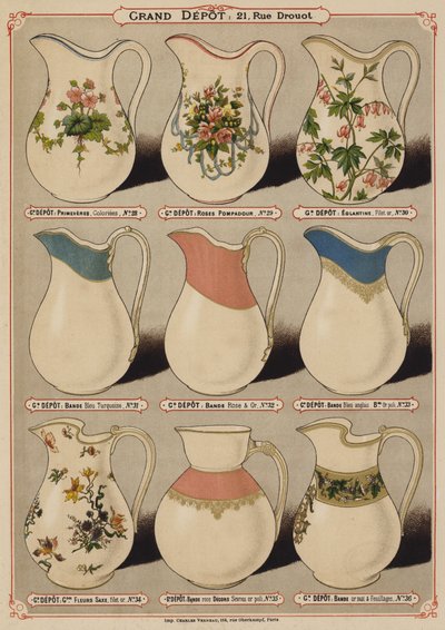 Page from the catalogue of the Grand Depot de Porcelaines, Faiences et Verreries by French School