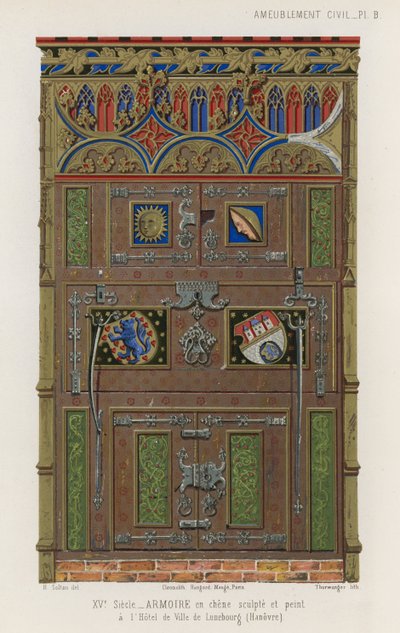 Painted oak wardrobe in the town hall of Luneburg by French School