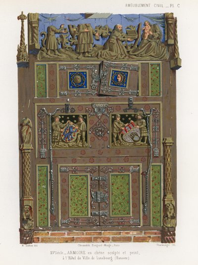 Painted oak wardrobe in the town hall of Luneburg by French School