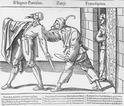 Pantalone, Zanni, and Franceschina, scene from Italian Commedia dell