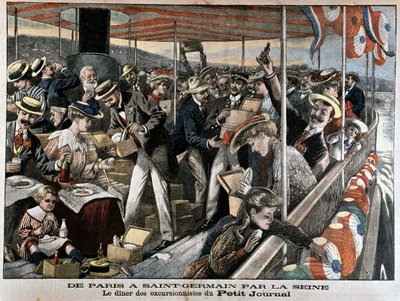 Parisians enjoy a steamboat excursion on the Seine to Saint-Germain by French School