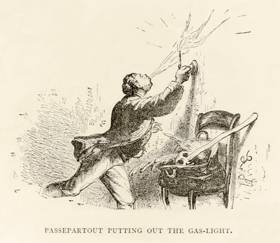 Passepartout putting out the gas-light, from 