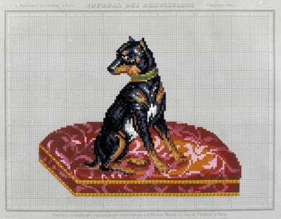 Pattern for cross stitch embroidery (dog) - in “Journal des Demoiselles” 1852 by French School