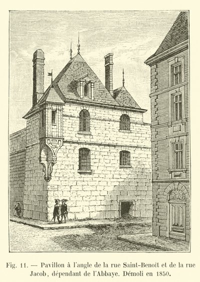 Pavilion at the corner of Saint-Benoit Street and Jacob Street, part of the Abbey, Demolished in 1850 by French School