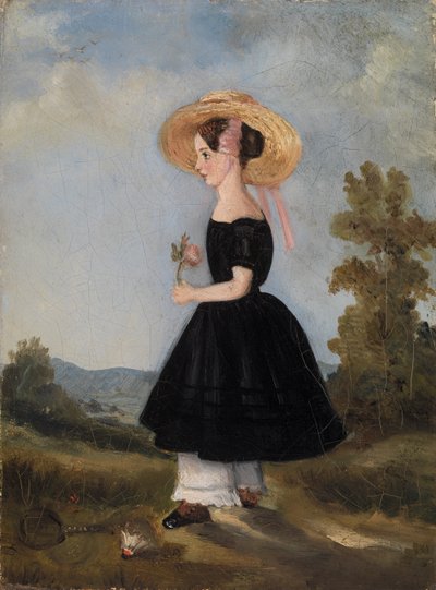 Peasant Girl with Hat in a Landscape by French School