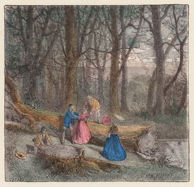 People Climbing Over a Felled Tree by French School