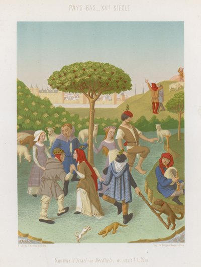 People dancing around a fruit tree by French School