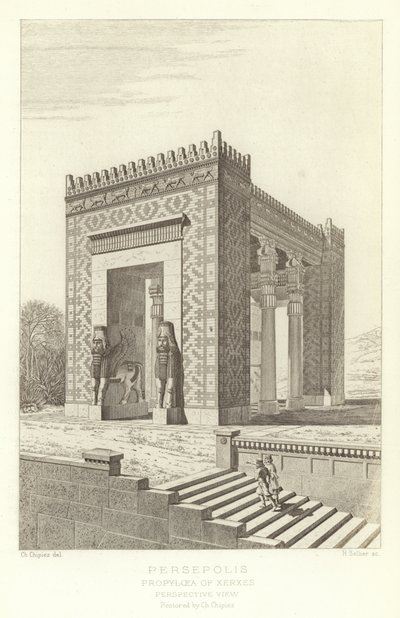 Persepolis, Propylaea of Xerxes, Perspective view, restored by Ch. Chipiez by French School