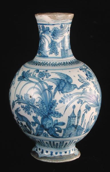 Pharmacy bottle with a blue and white pattern, Savonne Workshop by French School