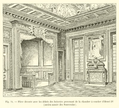 Room decorated with the remains of the woodwork from the bedroom of Henry IV, former Museum of Sovereigns by French School